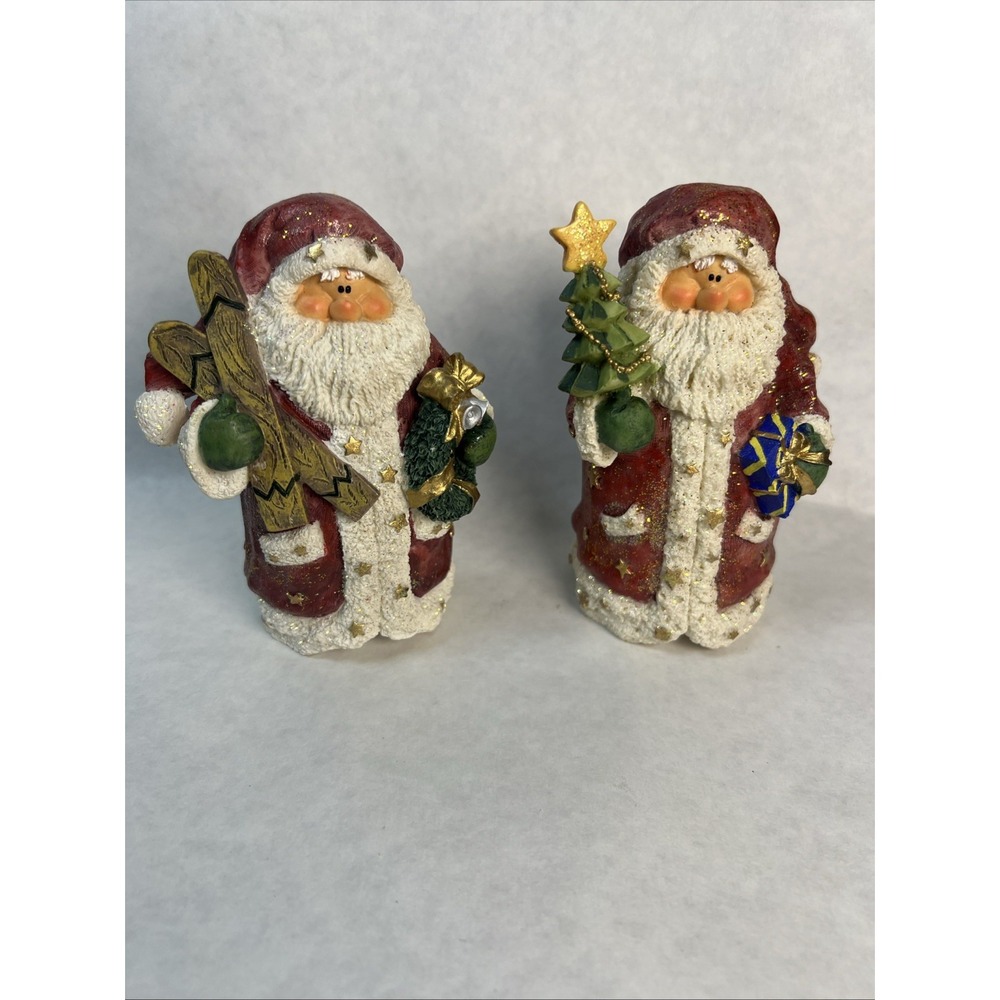 Home Interiors 2002 Retired 5" Christmas Santa Figurines Lot of 2 #55061 181d3